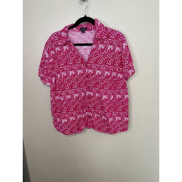 Vintage Erika Womens Pink‎ Blouse 1X short sleeve button up cotton collared - Picture 1 of 7